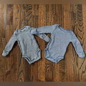 Bundle x2: Carter’s NB Black/Navy Blue/White Striped Long-Sleeve One-Pieces